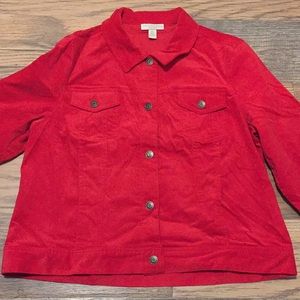 Red corduroy trucker jacket